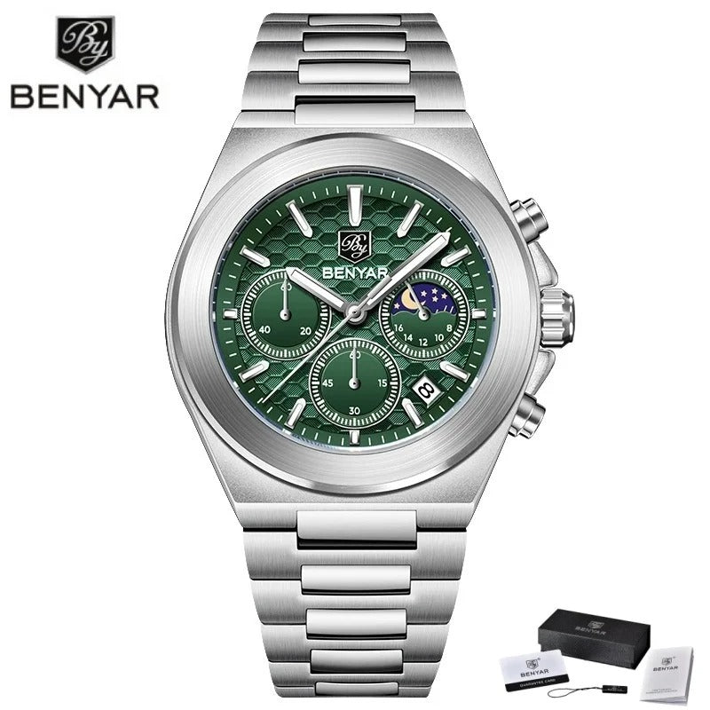 BENYAR 5220 New 2025 Multi functional Luxury Men's Watch Quartz Waterproof Luminous Calendar Chronograph Business Watch reloj