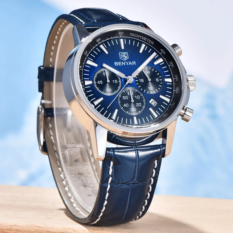 BENYAR Top Brand New Men Watches Leather Strap Luxury Waterproof Sport Quartz Watch Men Clock Reloj Hombre BY-5213