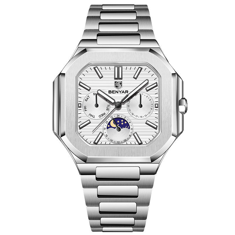 BENYAR BY-5221 Montre Homme Quartz Luxe – Acier Inoxydable, Étanche 3Bar