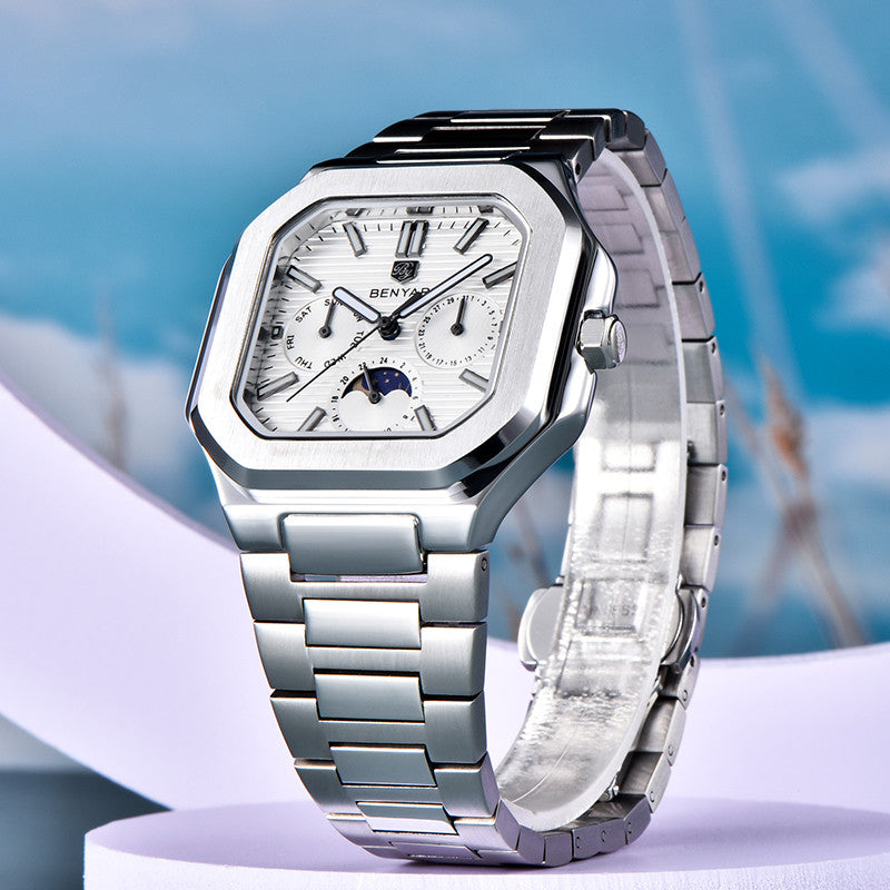 BENYAR BY-5221 Montre Homme Quartz Luxe – Acier Inoxydable, Étanche 3Bar