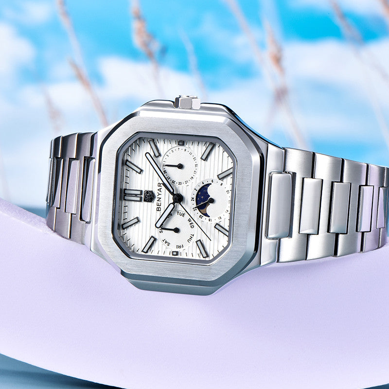 BENYAR BY-5221 Montre Homme Quartz Luxe – Acier Inoxydable, Étanche 3Bar