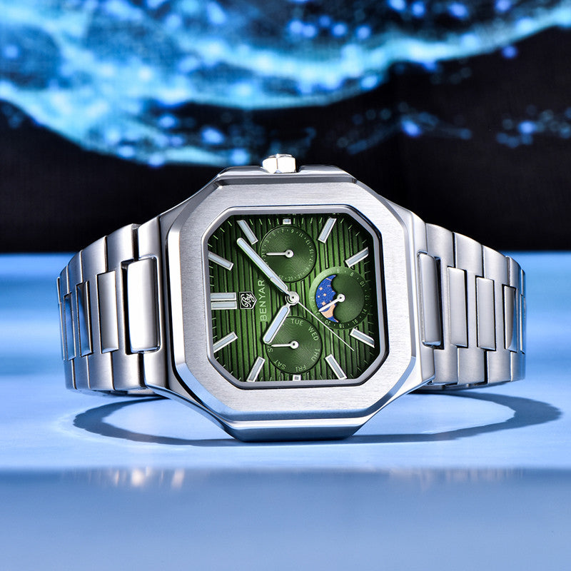 BENYAR BY-5221 Montre Homme Quartz Luxe – Acier Inoxydable, Étanche 3Bar