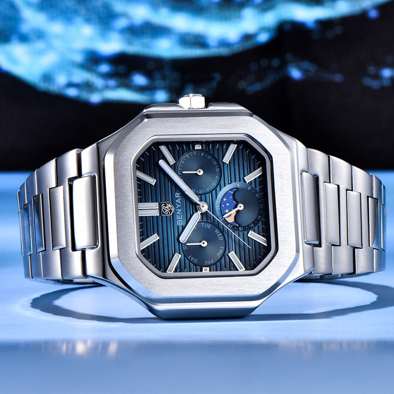 BENYAR BY-5221 Montre Homme Quartz Luxe – Acier Inoxydable, Étanche 3Bar