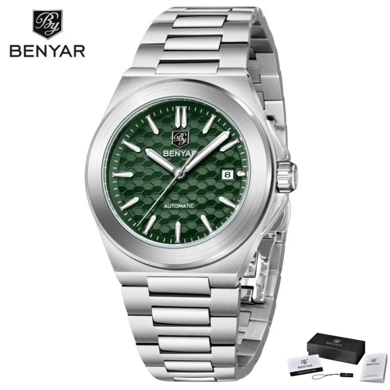 BENYAR 5219 New Exquisite Men's Fully Automatic Mechanical Watch Waterproof Luminous Stainless Steel Fashion Business Watches 
