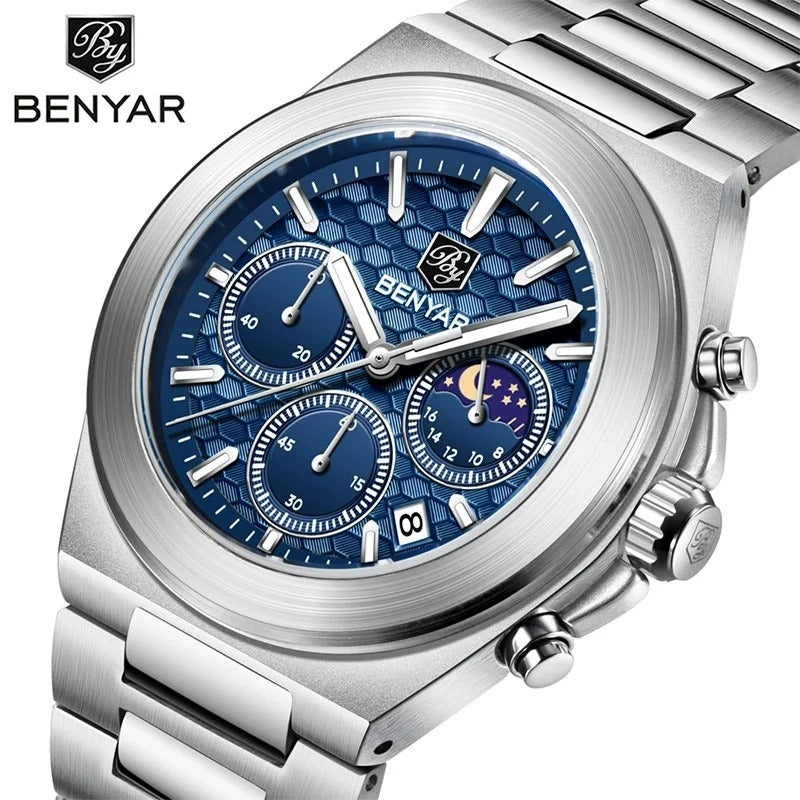 BENYAR 5220 New 2025 Multi functional Luxury Men's Watch Quartz Waterproof Luminous Calendar Chronograph Business Watch reloj