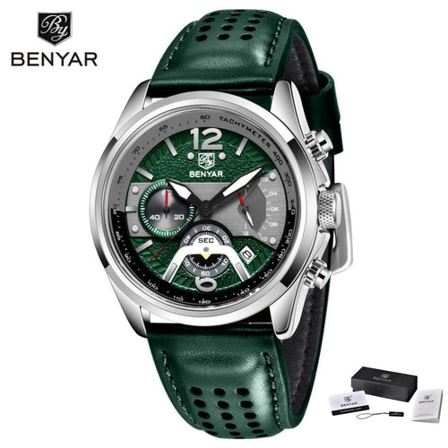 BENYAR 5171 Fashion Men's Quartz Watch Leather Strap Luminous Calendar Chronograph Sport Military Waterproof Wristwatch For Man