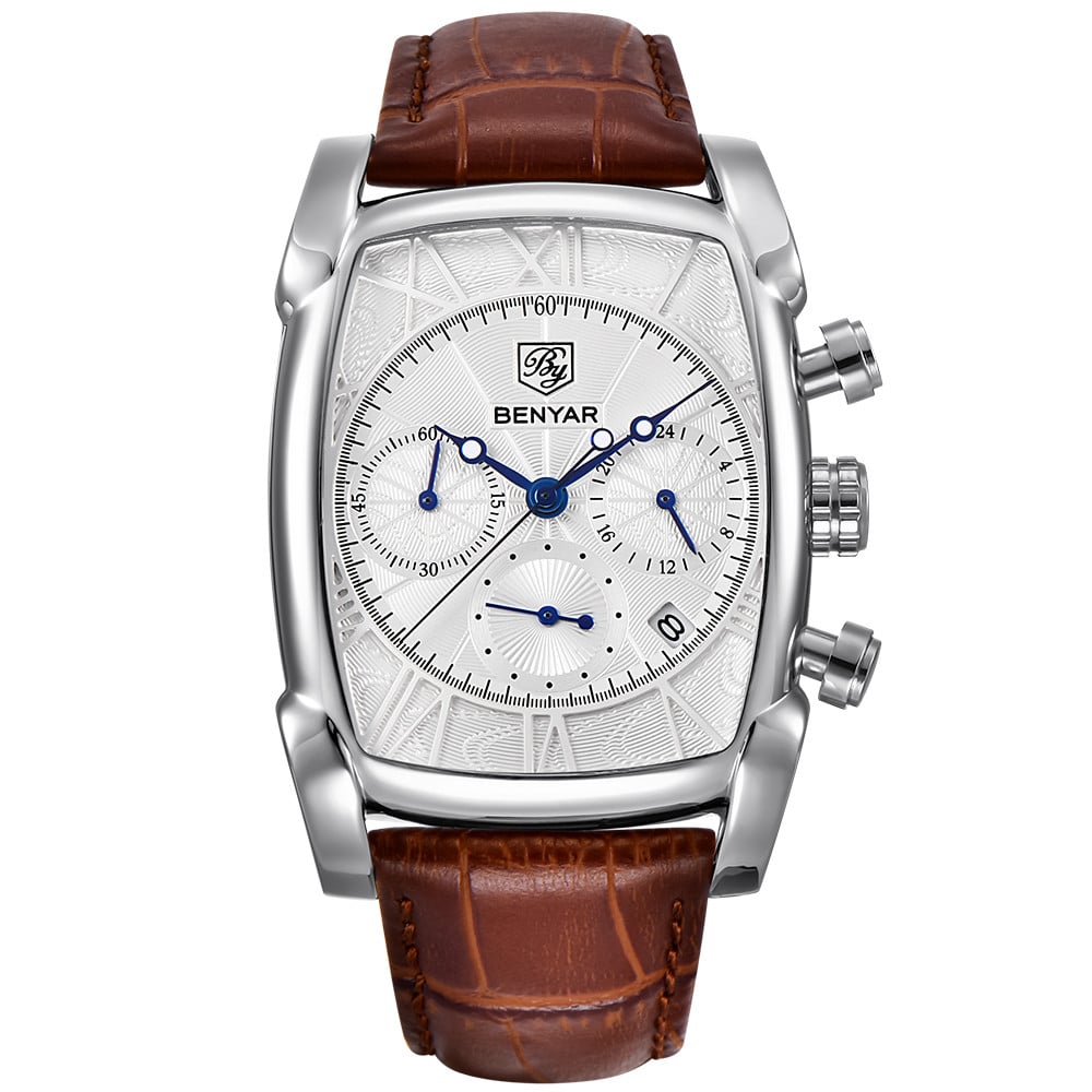 BENYAR Men Watches Brand Luxury Leather Band Waterproof Sport Quartz Chronograph Military Watch Men Clock Relogio Masculino BY-5113