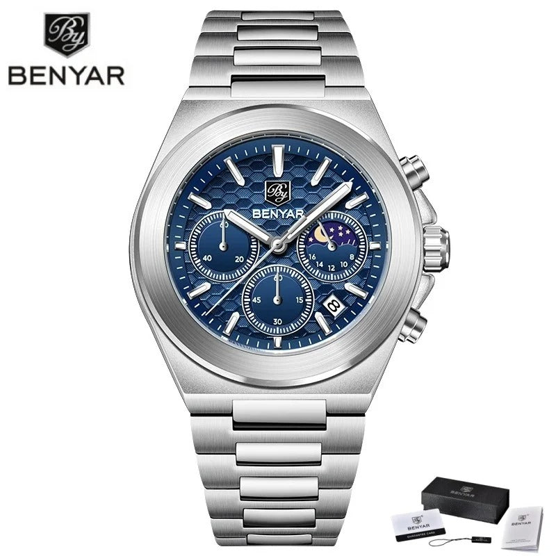 BENYAR 5220 New 2025 Multi functional Luxury Men's Watch Quartz Waterproof Luminous Calendar Chronograph Business Watch reloj