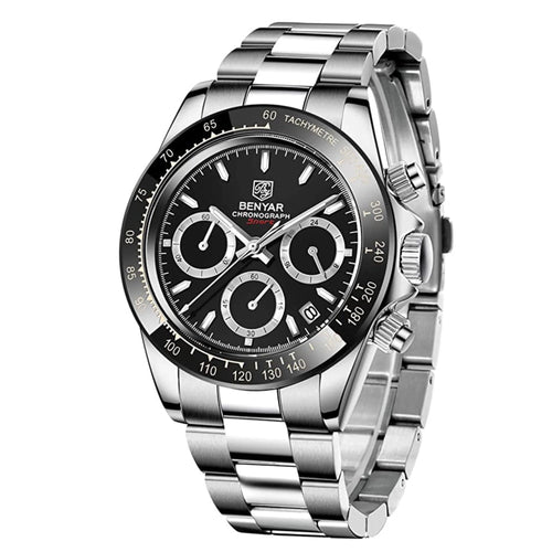 Benyar - BY-5169 Black Classic Men's Watch with Chronograph and Stainless Steel Strap 