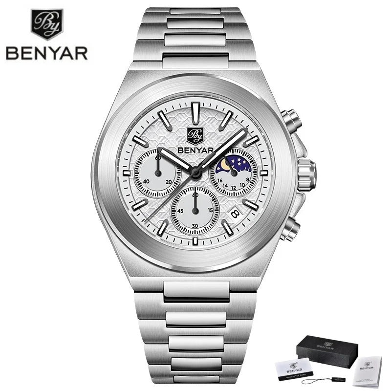 BENYAR 5220 New 2025 Multi functional Luxury Men's Watch Quartz Waterproof Luminous Calendar Chronograph Business Watch reloj