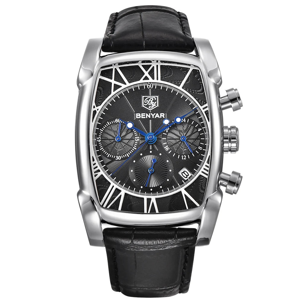 BENYAR Men Watches Brand Luxury Leather Band Waterproof Sport Quartz Chronograph Military Watch Men Clock Relogio Masculino BY-5113