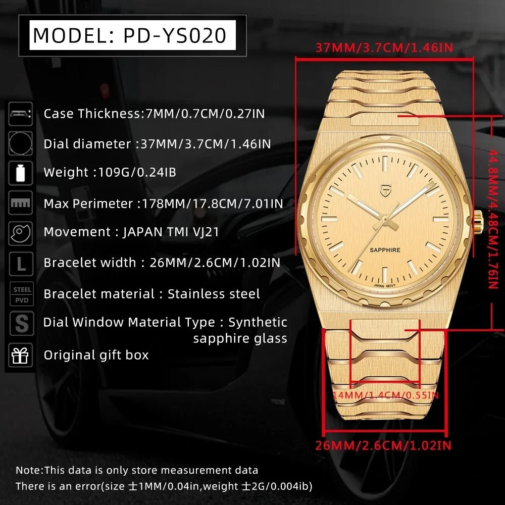 PAGANI DESIGN PD-YS020 Montre Quartz Homme Ultra Fine 7mm – Étanche 10Bar, Verre Saphir