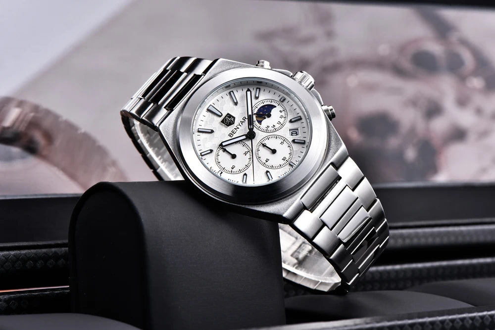 BENYAR 5220 New 2025 Multi functional Luxury Men's Watch Quartz Waterproof Luminous Calendar Chronograph Business Watch reloj