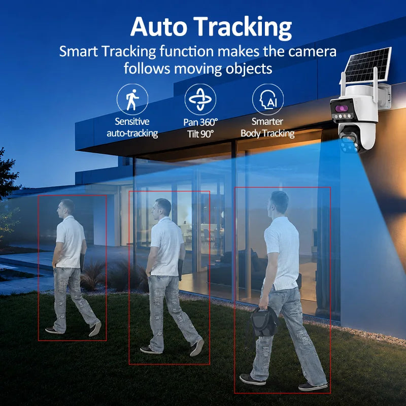 ANSVICAM 4G Outdoor Solar Camera 8MP Dual Lens PIR Night Vision Waterproof Security Camara Battery Wireless 24/7 Recording Cam