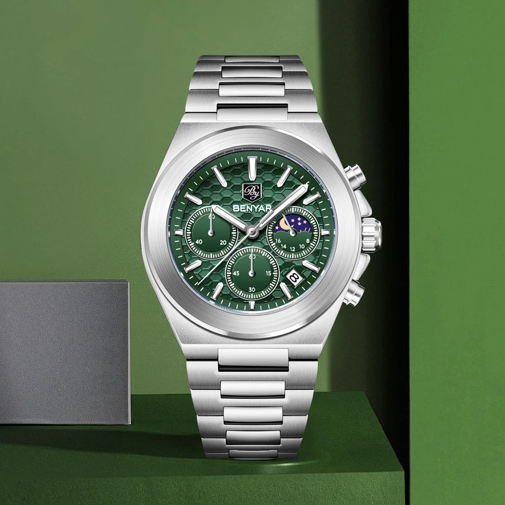 BENYAR 5220 New 2025 Multi functional Luxury Men's Watch Quartz Waterproof Luminous Calendar Chronograph Business Watch reloj