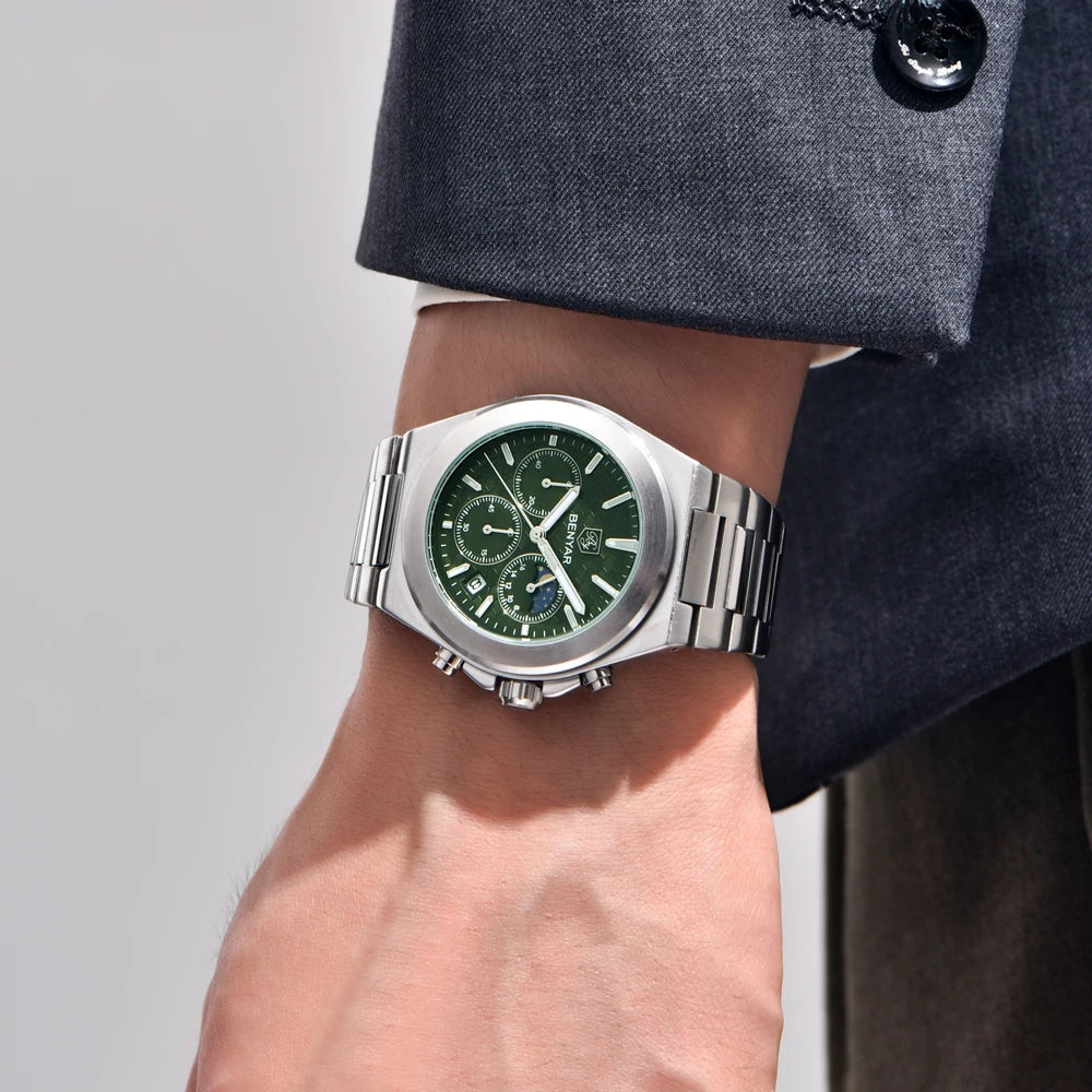BENYAR 5220 New 2025 Multi functional Luxury Men's Watch Quartz Waterproof Luminous Calendar Chronograph Business Watch reloj