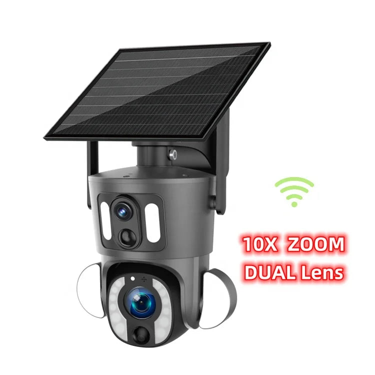6MP Dual Lens Outdoor Wireless Solar CCTV Camera With 10X Optical Zoom And Human Motion Tracking Sans Fil WiFi IP