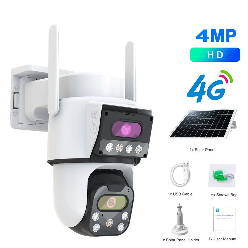 ANSVICAM 4G Outdoor Solar Camera 8MP Dual Lens PIR Night Vision Waterproof Security Camara Battery Wireless 24/7 Recording Cam