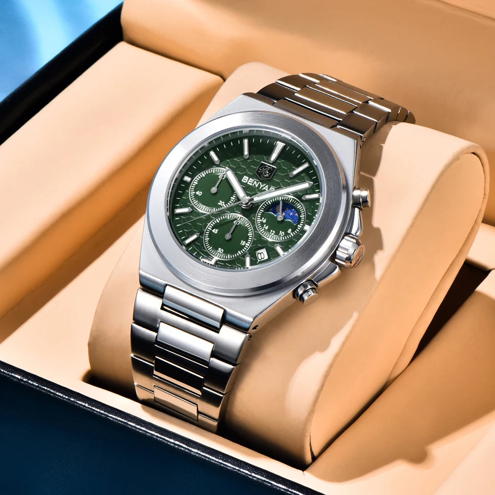 BENYAR 5220 New 2025 Multi functional Luxury Men's Watch Quartz Waterproof Luminous Calendar Chronograph Business Watch reloj