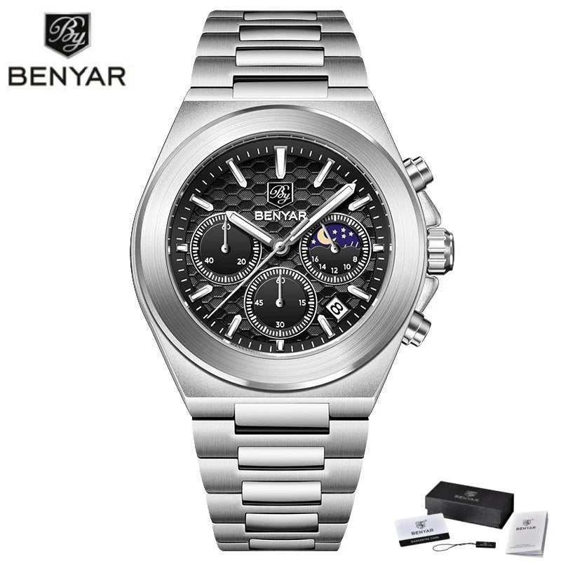 BENYAR 5220 New 2025 Multi functional Luxury Men's Watch Quartz Waterproof Luminous Calendar Chronograph Business Watch reloj