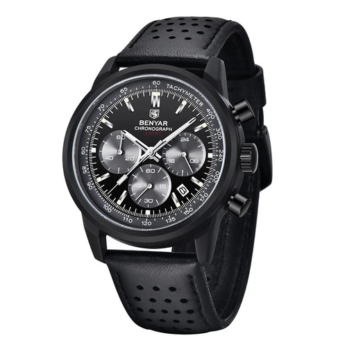 BENYAR - Stylish Wrist Watch for Men, Genuine Leather Strap Watches, Perfect Quartz Movement, Waterproof and Scratch Resistant, Analog Chronograph Business Watches BY-5188