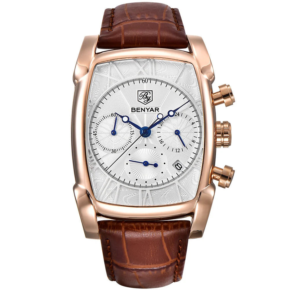 BENYAR Men Watches Brand Luxury Leather Band Waterproof Sport Quartz Chronograph Military Watch Men Clock Relogio Masculino BY-5113
